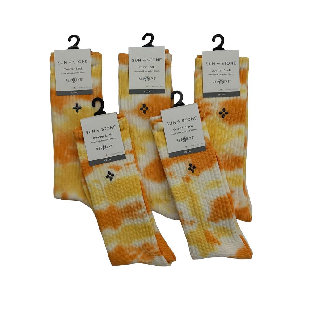 Sun+Stone Socks Lot of 5 Men's Tie Dye Quarter/Crew Socks Sock Size 10-13 NEW